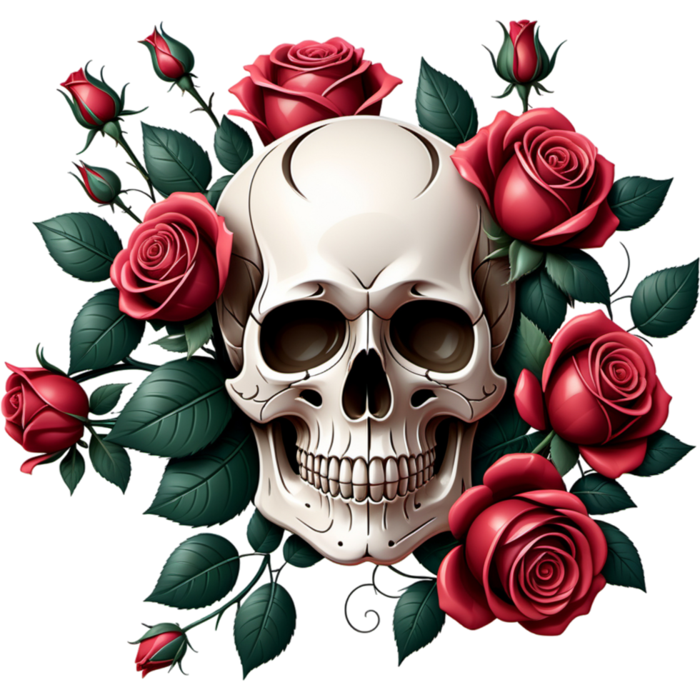 Skull and roses. AI Generative png