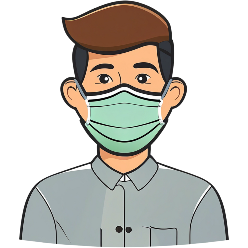 Cartoon man wearing face medical mask. AI Generative png