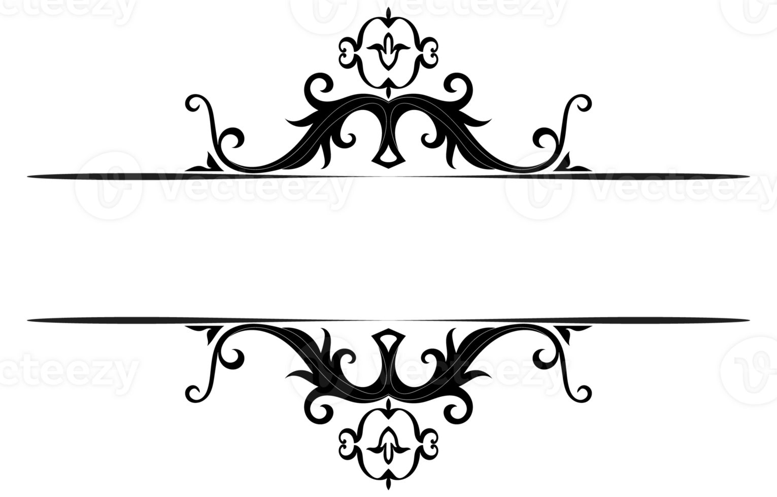 Vintage lines floral scrolls space in the middle for text. png