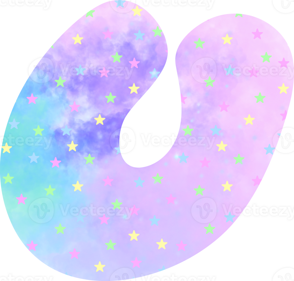 english letters U watercolor Festive pink blue watercolor dots create a unicon dream atmosphere png