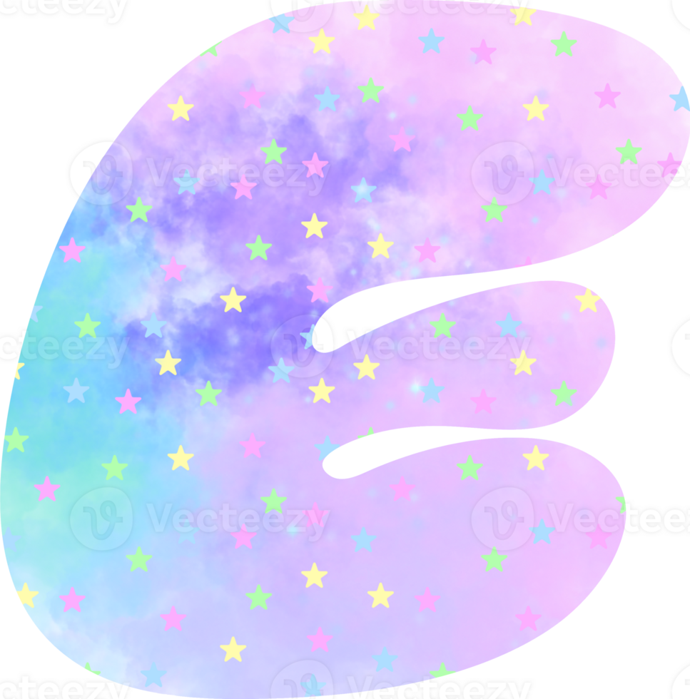 english letters E watercolor Festive pink blue watercolor dots create a unicon dream atmosphere png