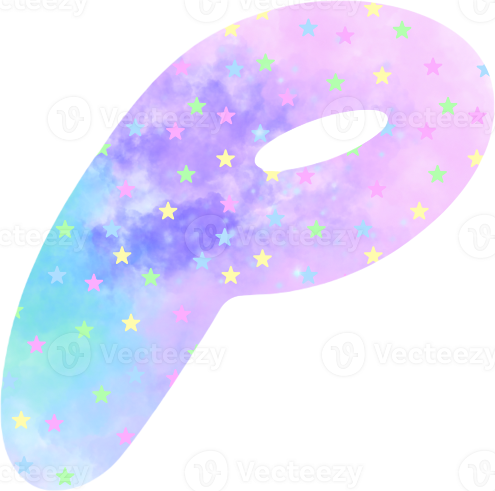 english letters P watercolor Festive pink blue watercolor dots create a unicon dream atmosphere png