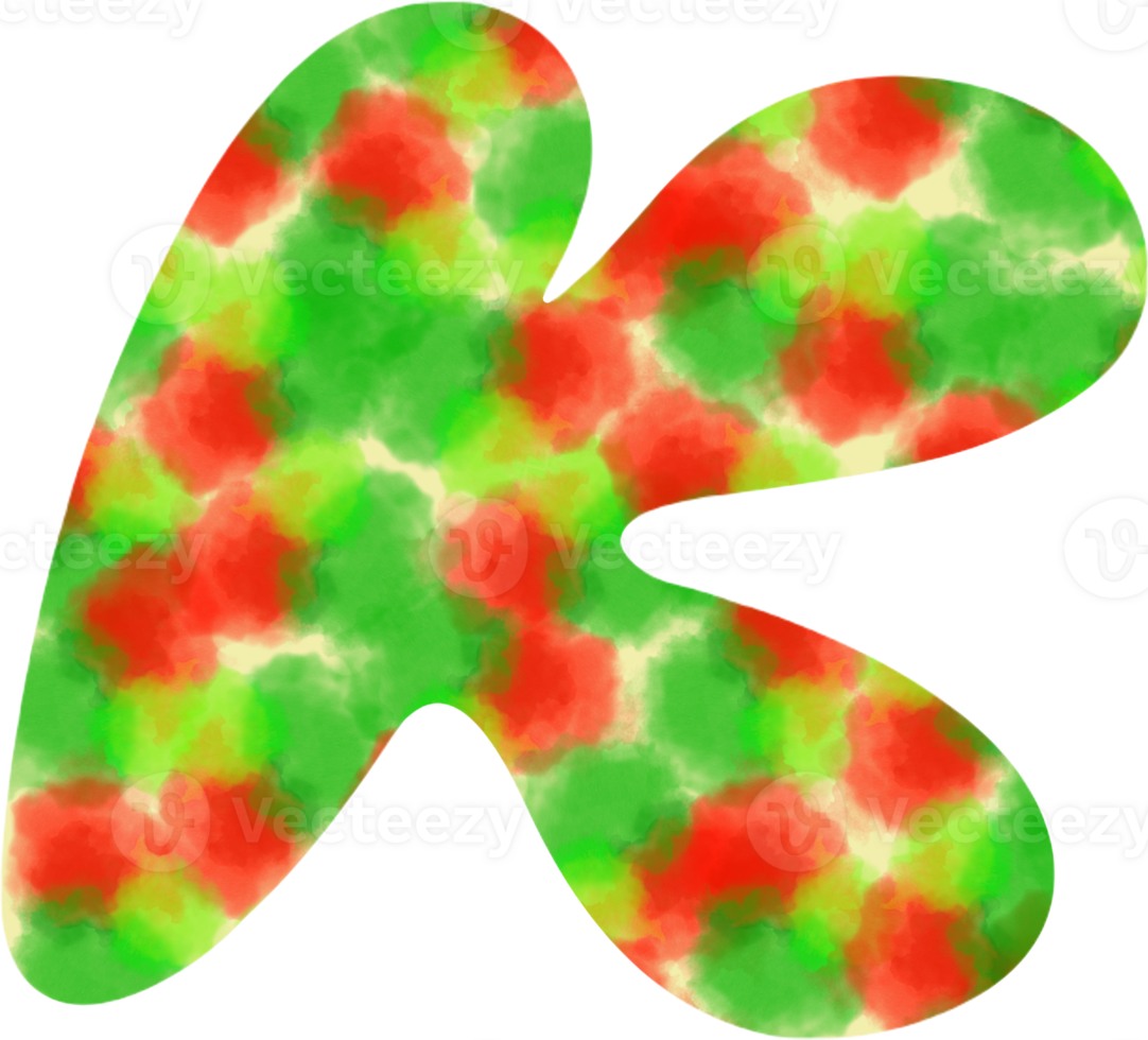 english letters K of watercolor dots Festive red and green watercolor dots create a Christmas atmosphere png