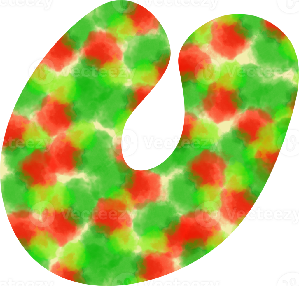 english letters U  of watercolor dots Festive red and green watercolor dots create a Christmas atmosphere png