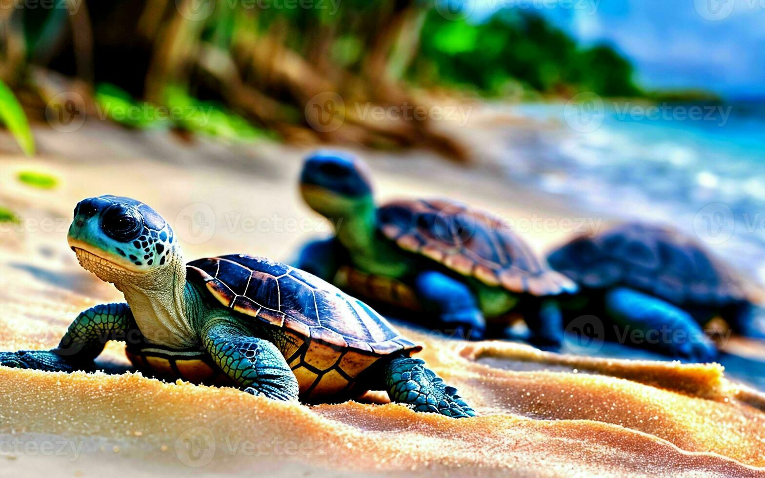 The Incredible Journey Turtles Embarking on a Coastal Adventure ai generated photo