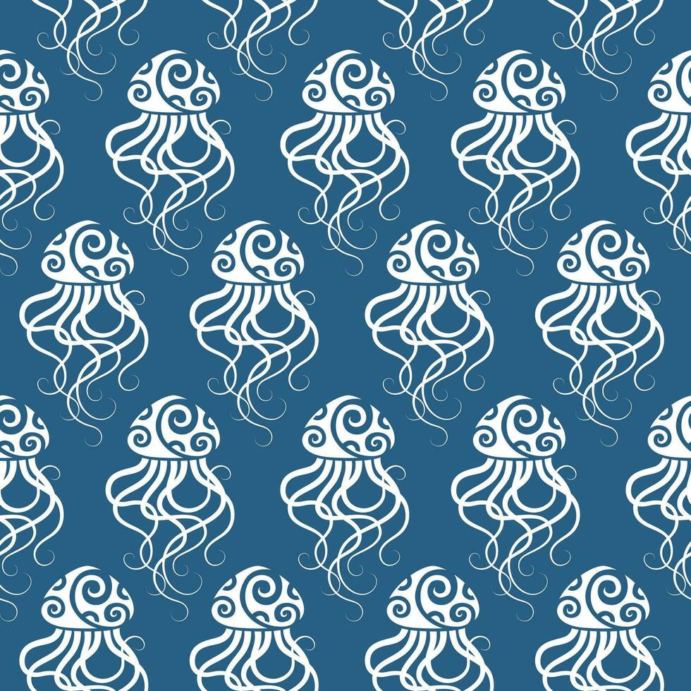 Seamless pattern with jellyfish. Maori style. Vector. vector