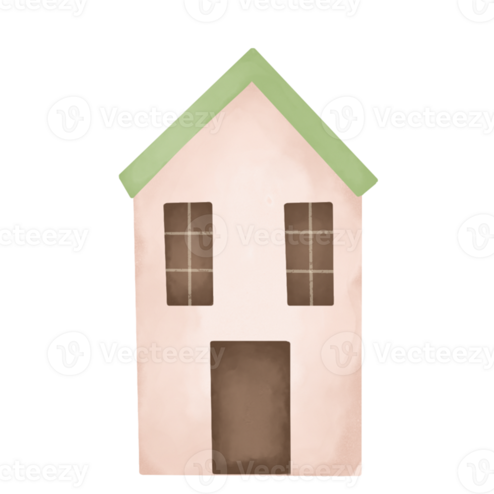 cute decorative simple houses, childrens illustration in watercolor png
