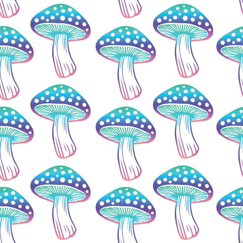 Seamless pattern. Vector flat fly agaric mushroom white background. amanita. psychedelic colors