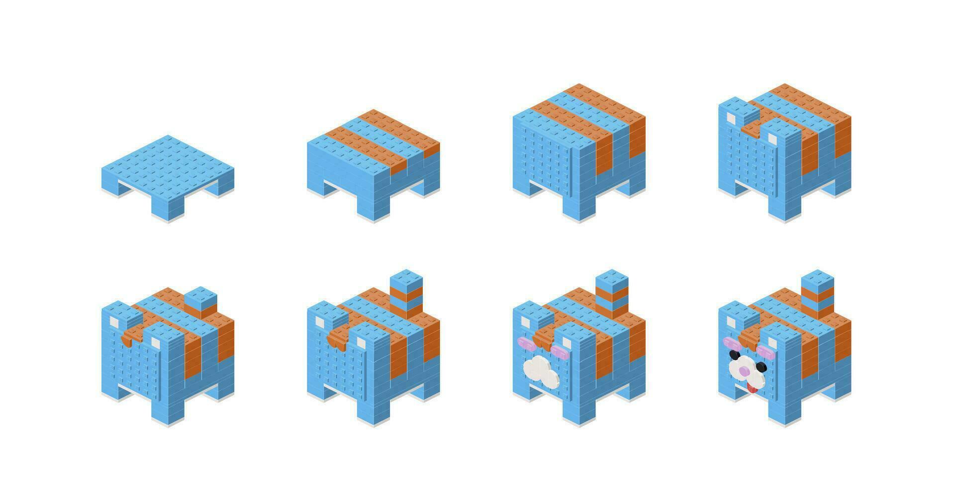 Step by step construction of a cat from plastic bricks. Vector