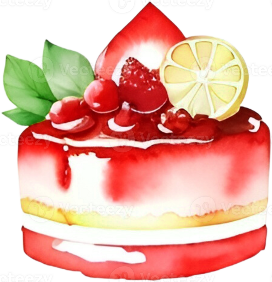 ai generato acquerello frutta bacca dolce, dolci rosa torta kawaii clipart fascio, cibo blogger forno, biscotti carino pasticcini png