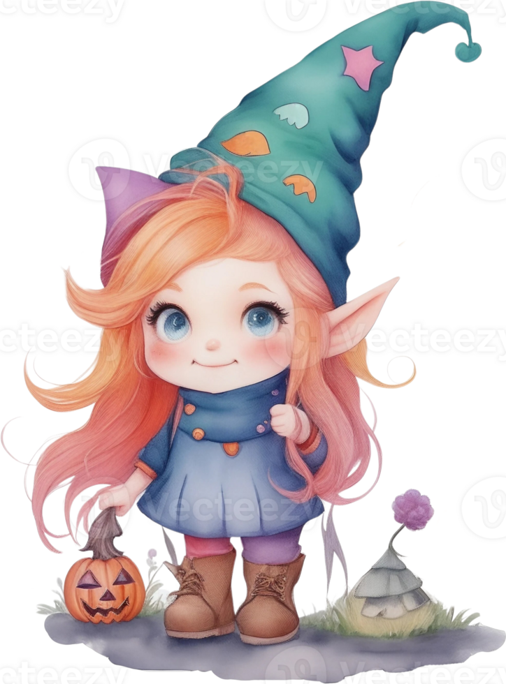 Ai Generated Watercolor Witch Gnome Groovy Clipart Bundle Cute Magic Halloween Fantasy Kawaii Witchy Magical Pumpkins Handdrawn Kid png