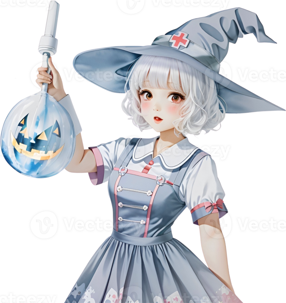 Ai Generated Watercolor Witch Nurses Clipart Bundle, Cute Magic Halloween Fantasy, Kawaii Witchy Magical, Pumpkins Handdrawn Kid png