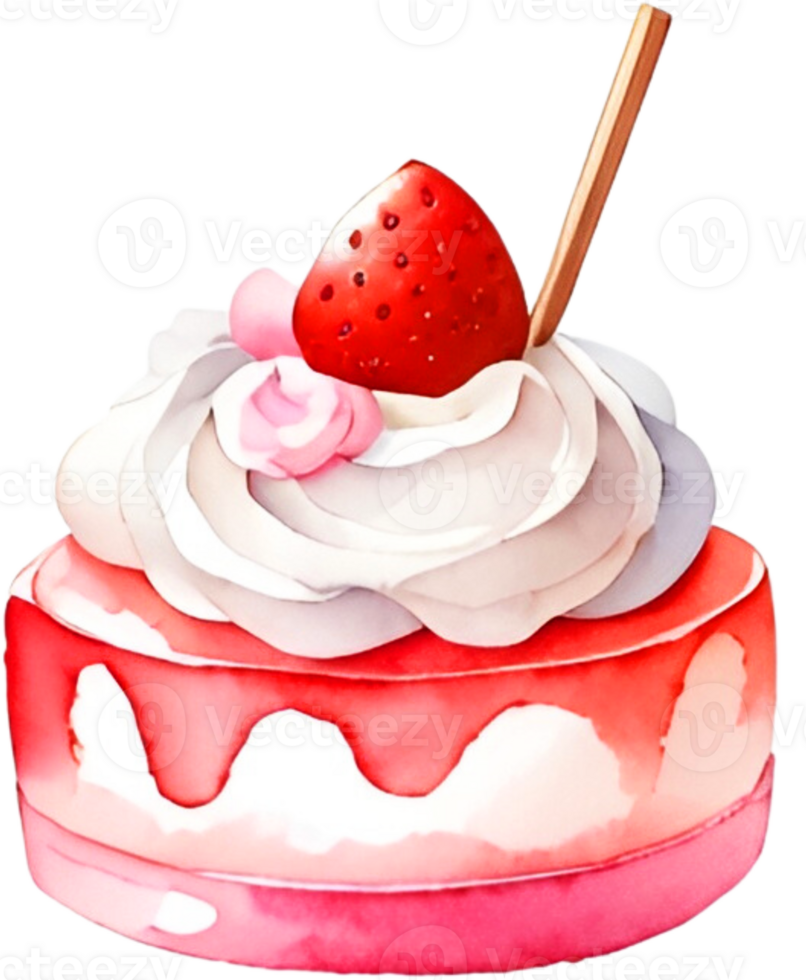 ai generiert Aquarell Obst Beere Nachtisch, Süßigkeiten Rosa Kuchen kawaii Clip Art bündeln, Essen Blogger Bäckerei, Kekse süß Gebäck png