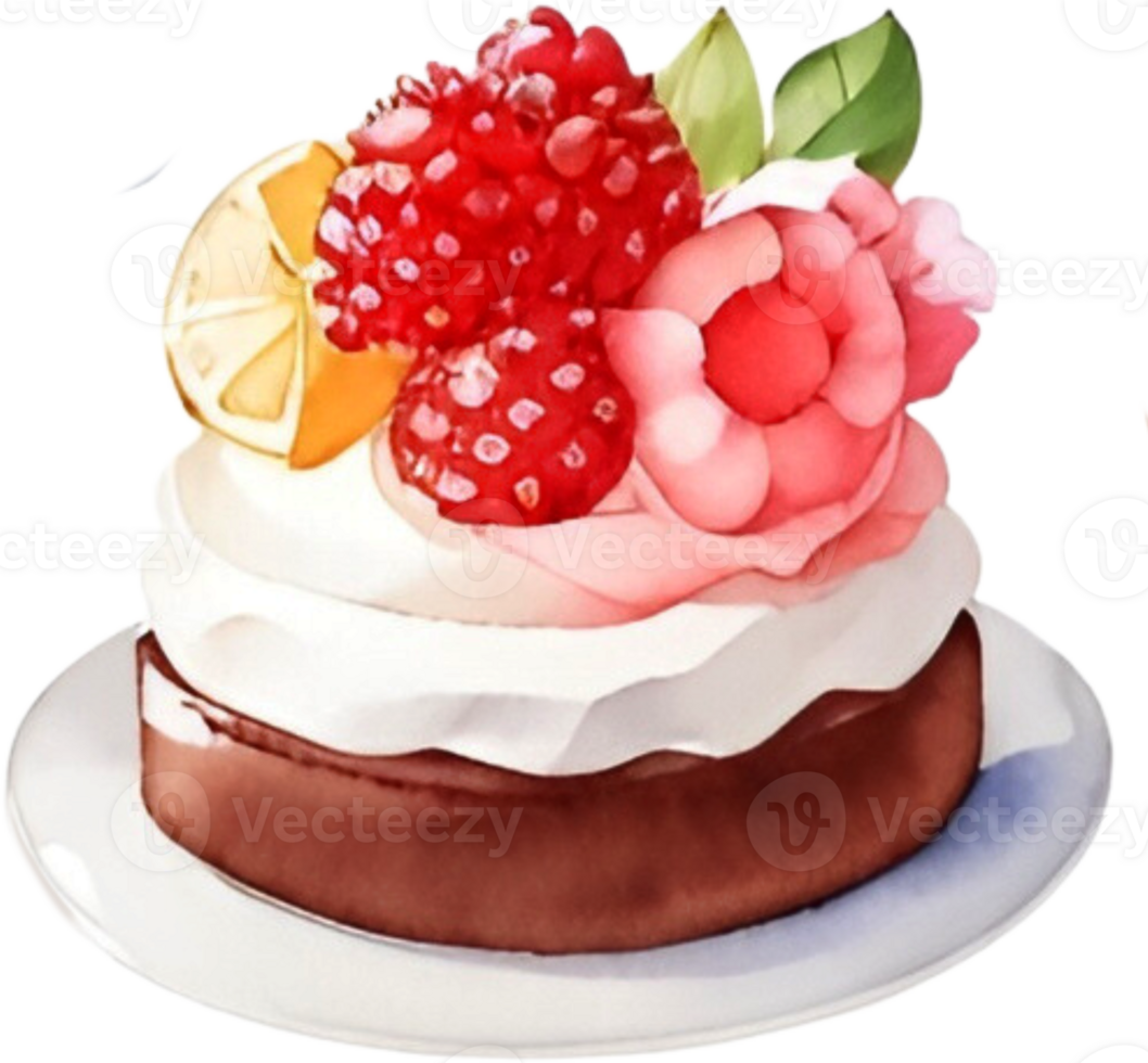 Ai Generated Watercolor Fruit Berry Dessert, Sweets Pink Cake Kawaii Clipart Bundle, Food Blogger Bakery, Cookies Cute Pastries png