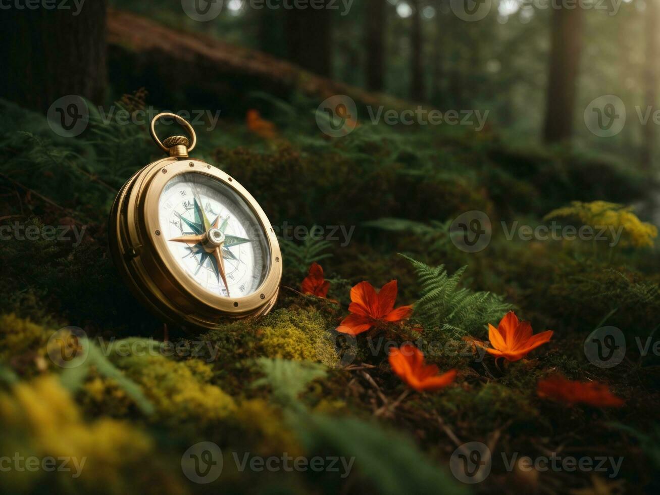 compass in nature background. AI Generative photo