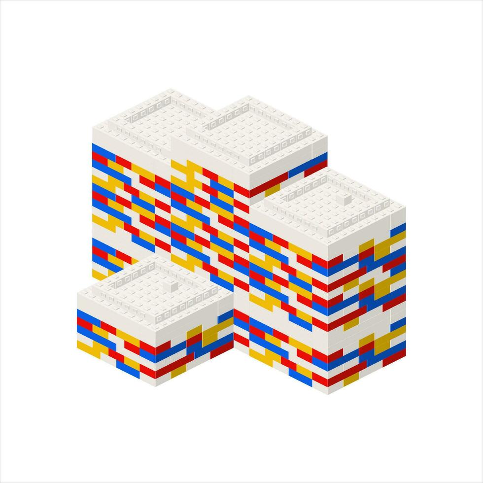 Shopping center building made of plastic blocks. Vector