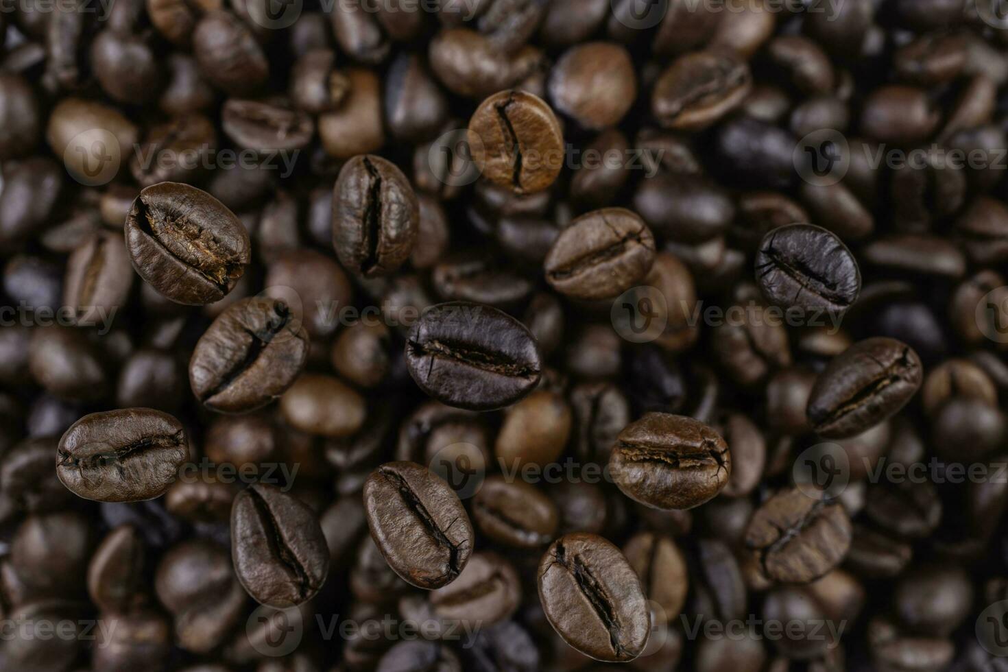 Brown Roasted Coffee Beans Closeup On, selective focus, soft focus. photo