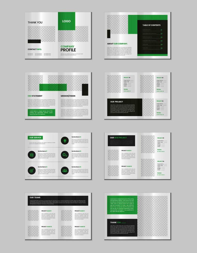 empresa perfil, multi página volantes folleto, portafolio revista, anual informe, catalogar y a4 multi página modelo diseño vector
