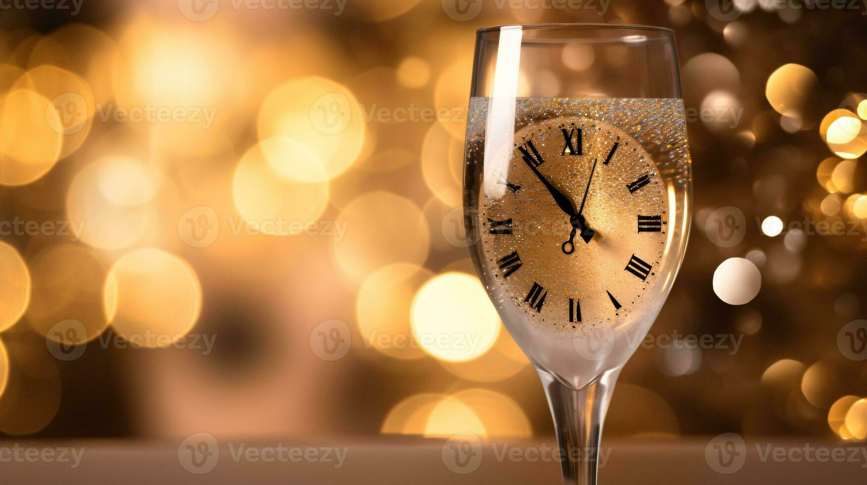 ai generative  New years eve champagne with bokeh light and clock photo