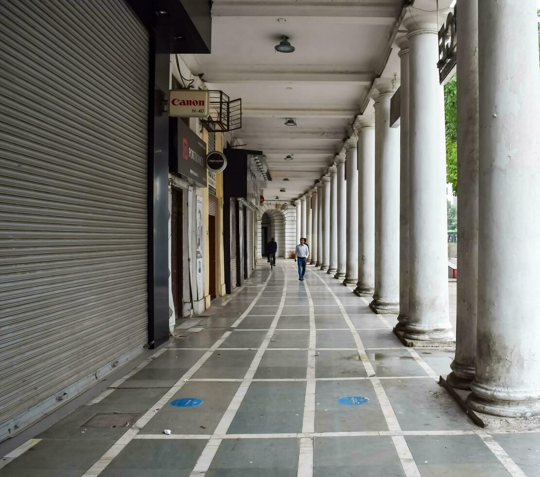 Delhi, India, March 31 2023 - Famous business district Connaught Place know as CP Delhi in the centre of New Delhi India with Offices, Banks and Shopping. British style architecture CP in Delhi, India photo