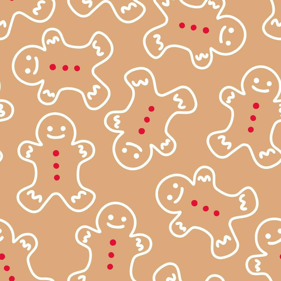 Gingerbread man cookies background. Christmas seamless pattern for fabric, paper, decoration. Flat cartoon style. vector