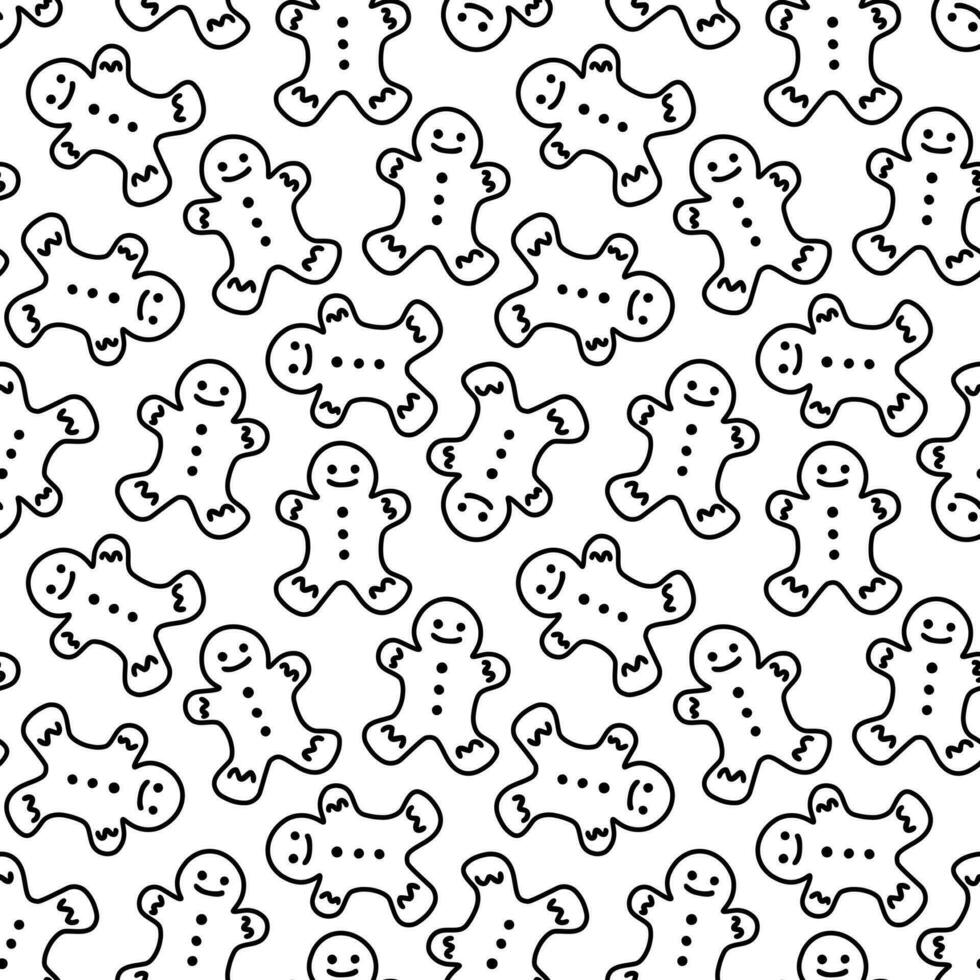 Gingerbread man cookies doodle Christmas seamless pattern for fabric, paper, decoration. vector