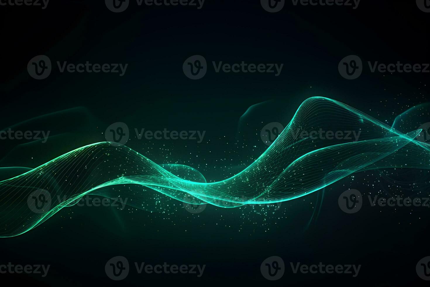 Abstract futuristic background with green and yellow neon lines. The musical wave. AI generated illustration. photo