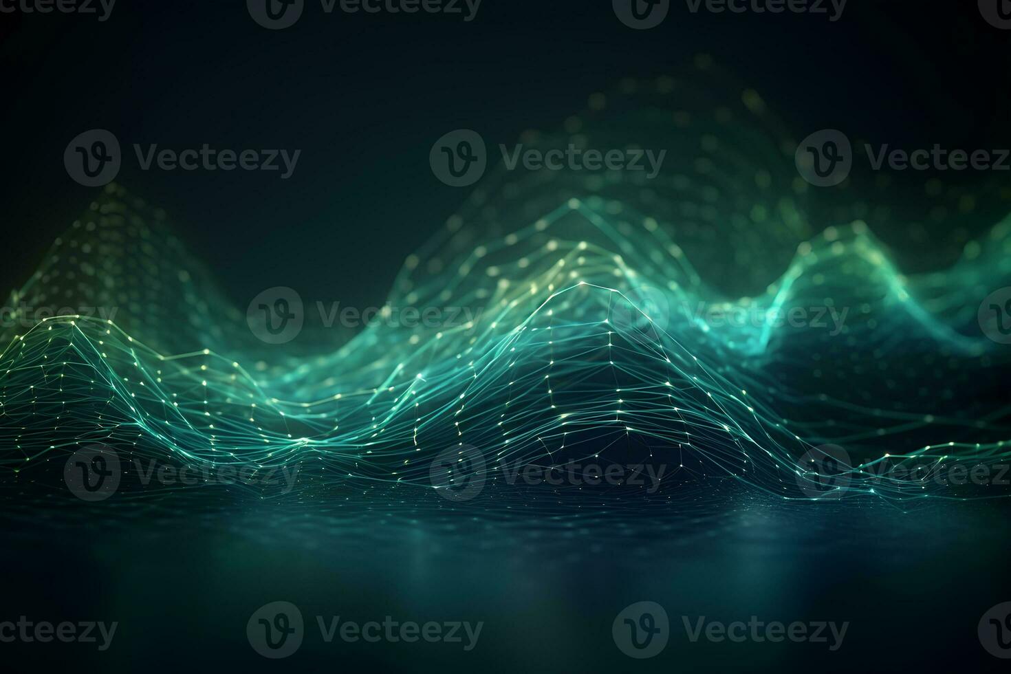 Abstract futuristic background with green and yellow neon lines. The musical wave. AI generated illustration. photo