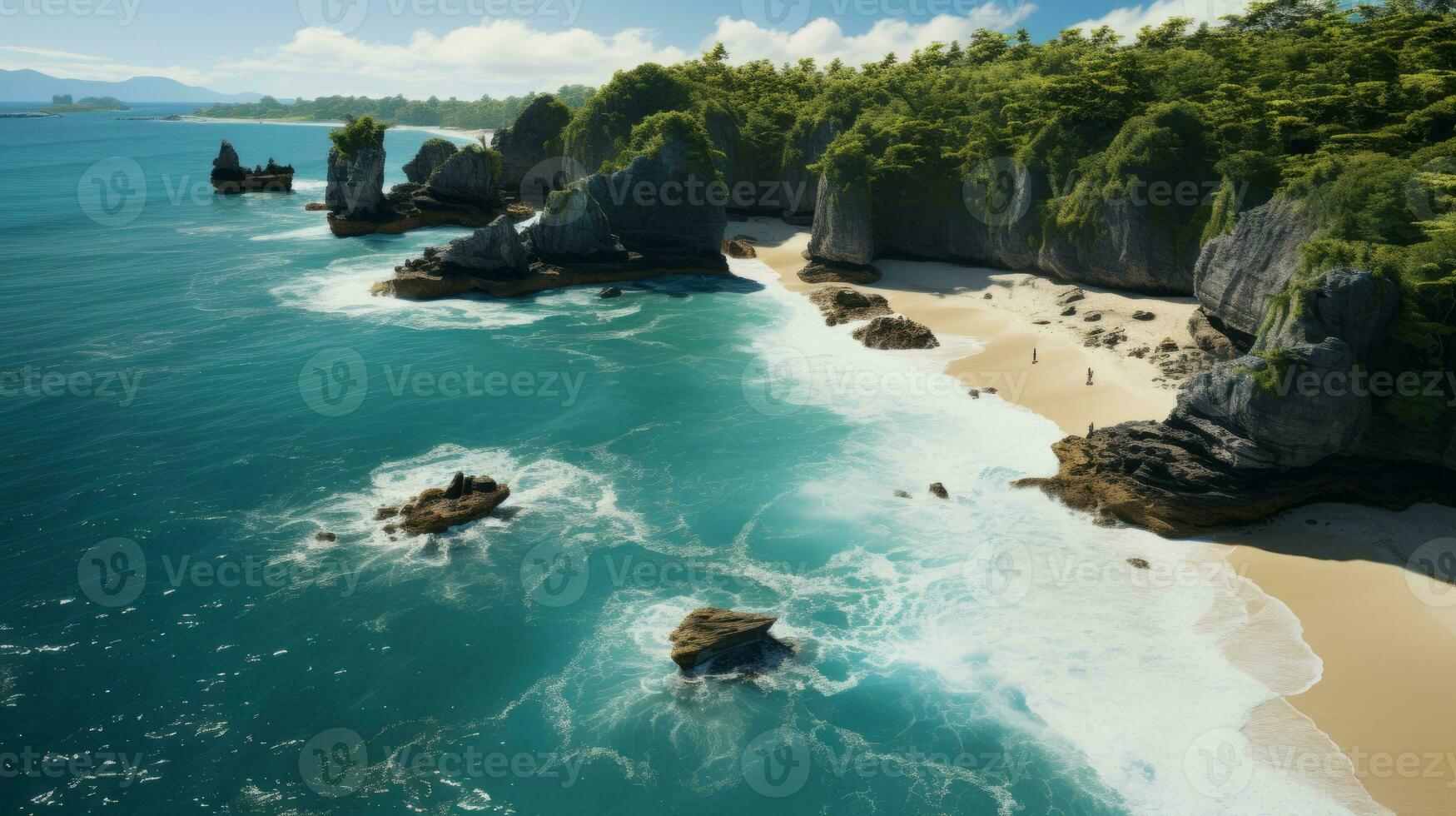 an aerial photograph with the camera pointing straight down at the Phi-phi beach. AI Generative photo