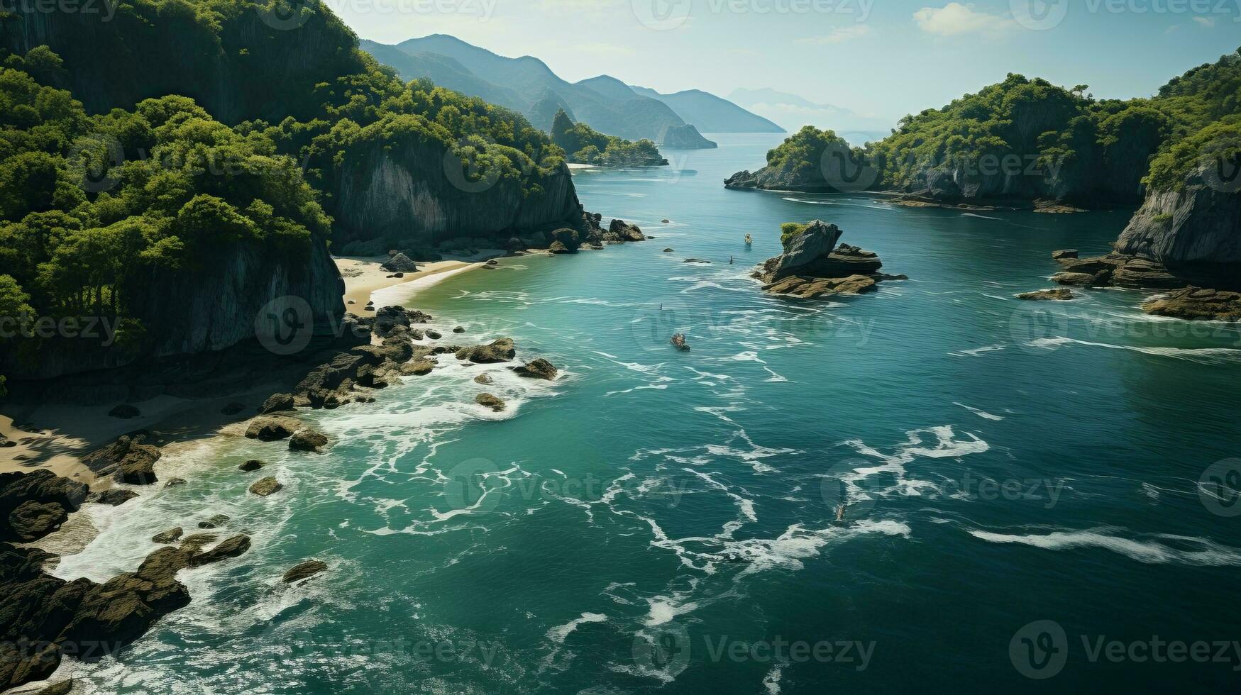 an aerial photograph with the camera pointing straight down at the Phi-phi beach. AI Generative photo