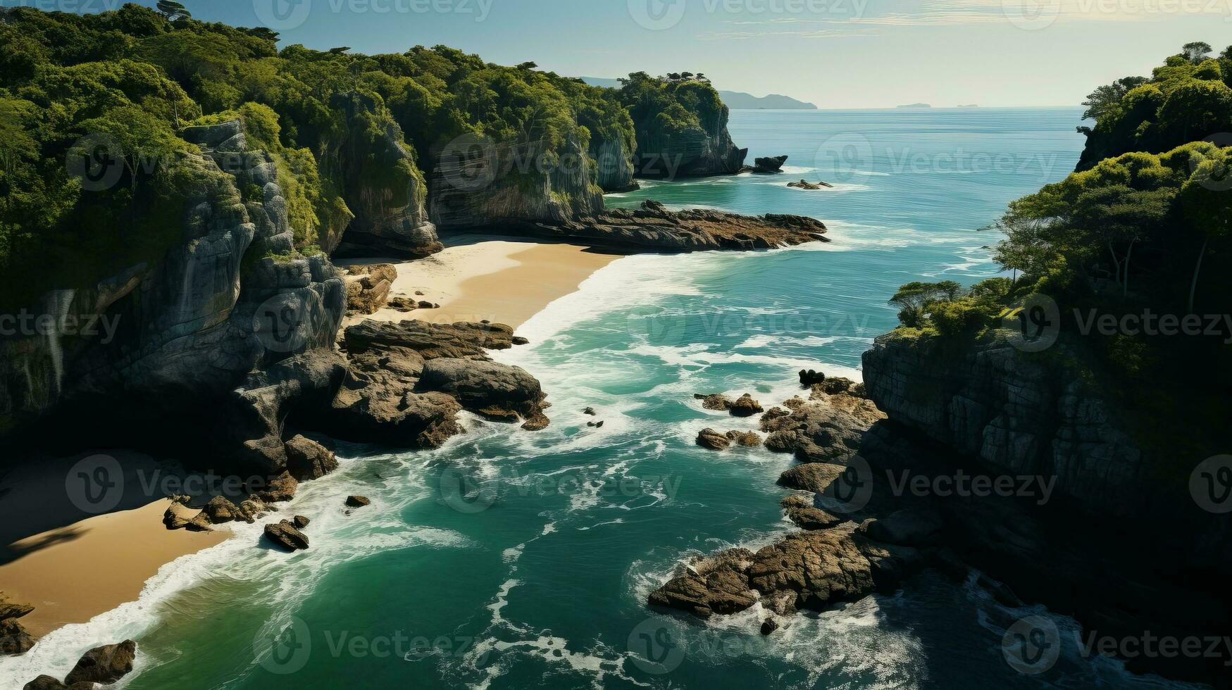 an aerial photograph with the camera pointing straight down at the Phi-phi beach. AI Generative photo
