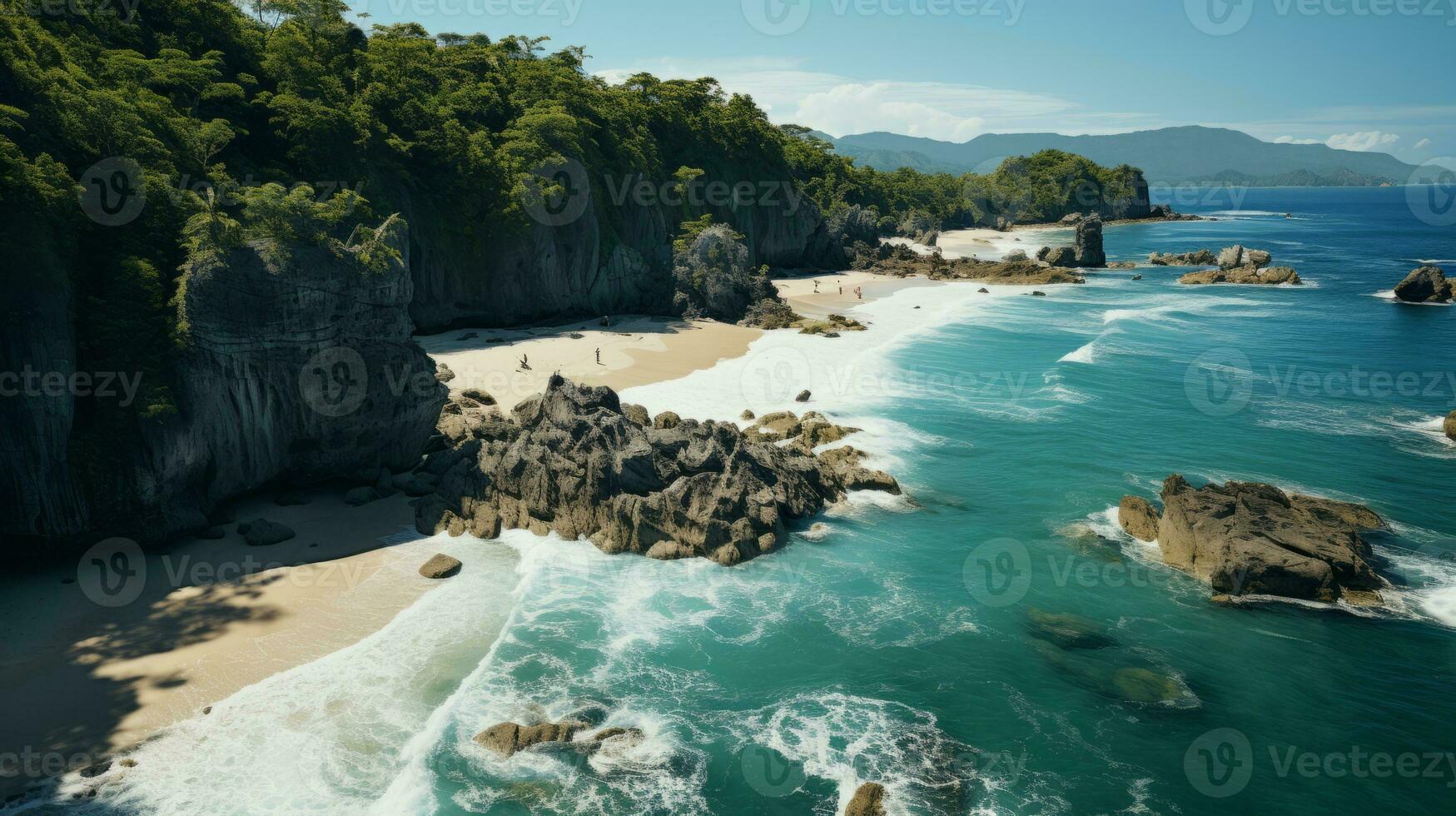 an aerial photograph with the camera pointing straight down at the Phi-phi beach. AI Generative photo