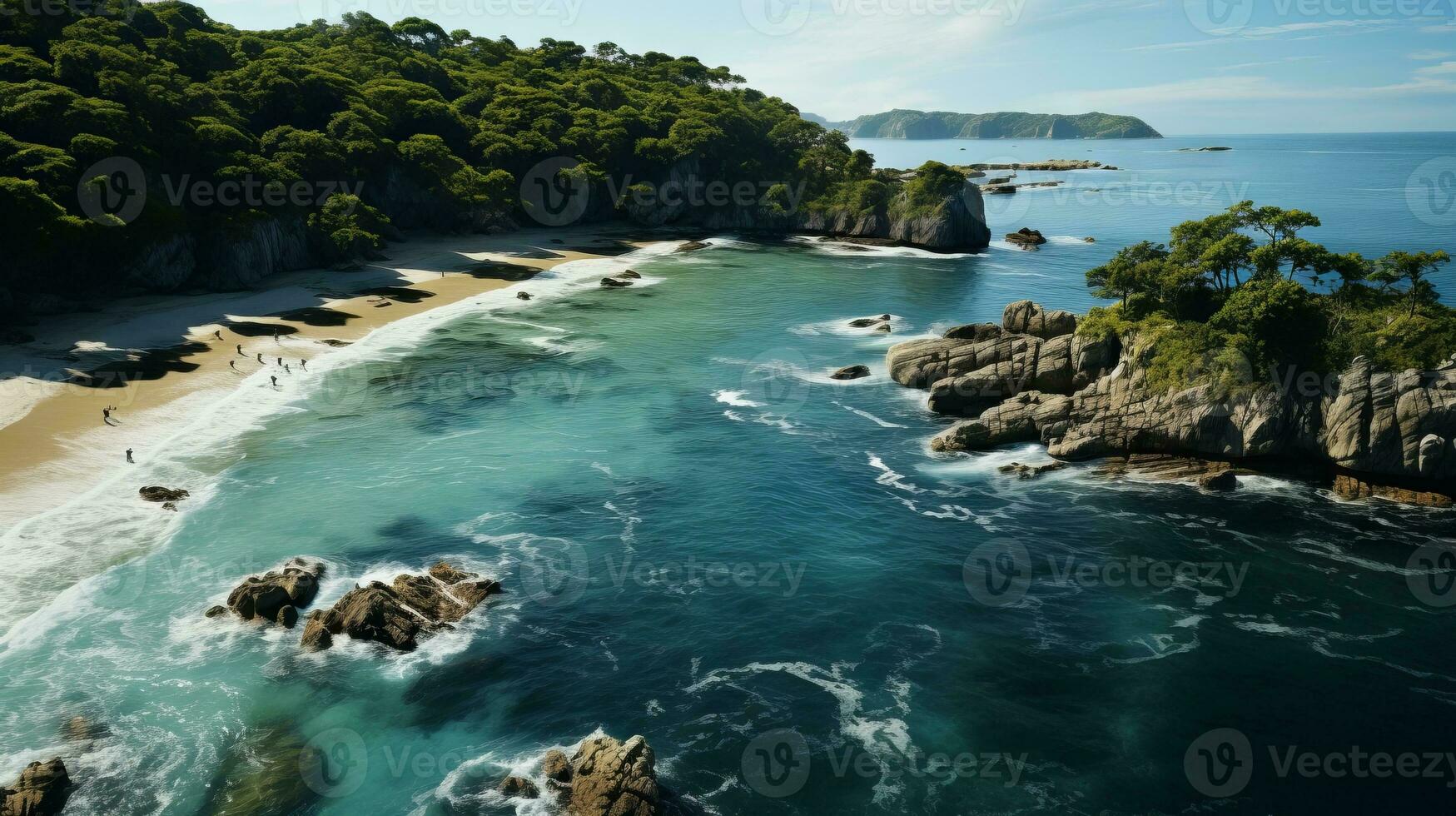 an aerial photograph with the camera pointing straight down at the Phi-phi beach. AI Generative photo