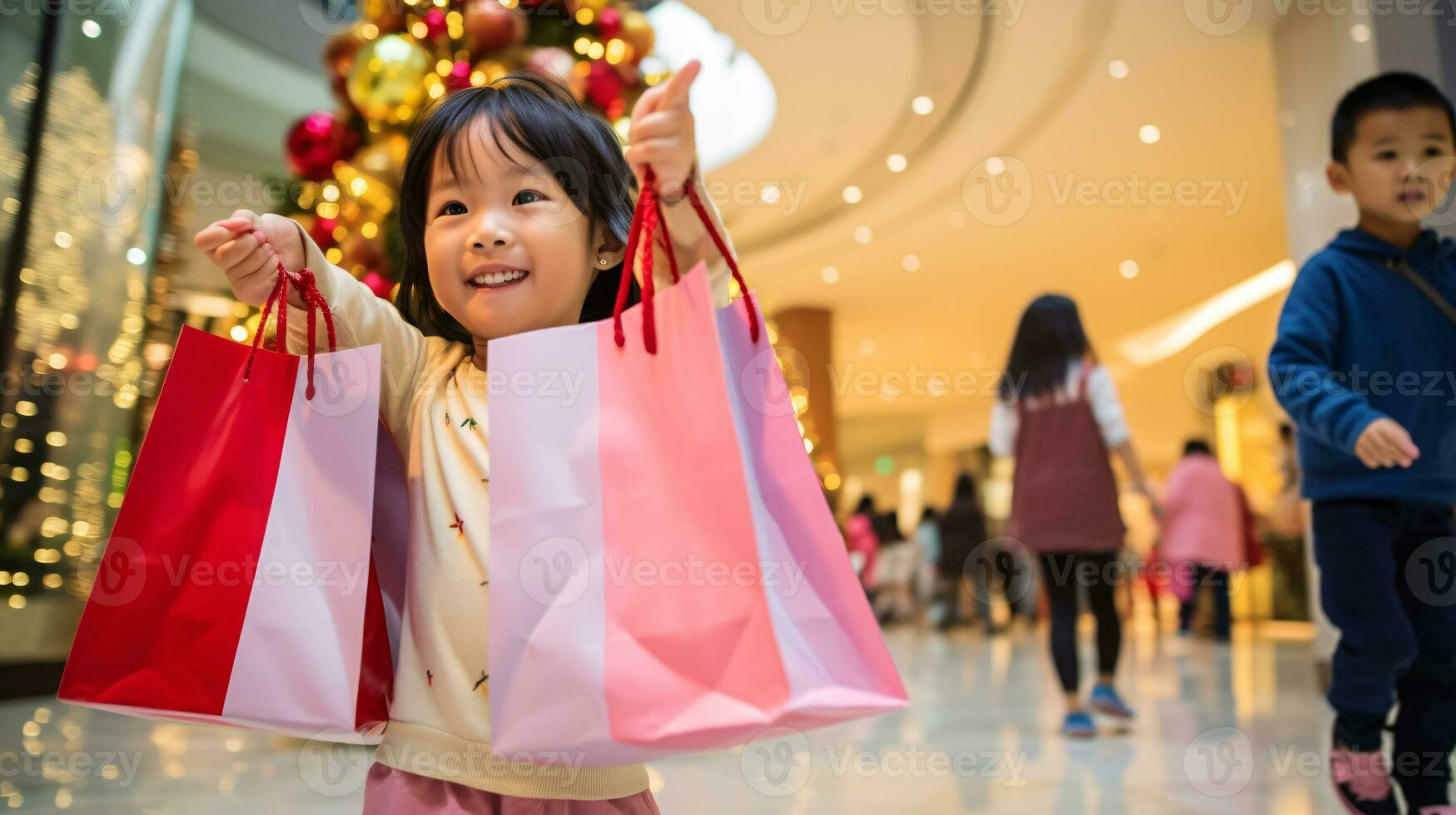 ai generativo personas de diferente etnicidad, años y género participación Navidad compras regalo pantalones en centro comercial todas terminado el mundo foto