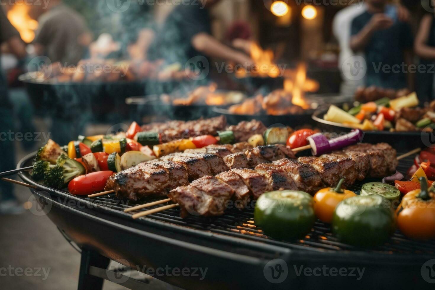 a grill with a bunch of hot dogs and vegitables on it. Generative AI photo