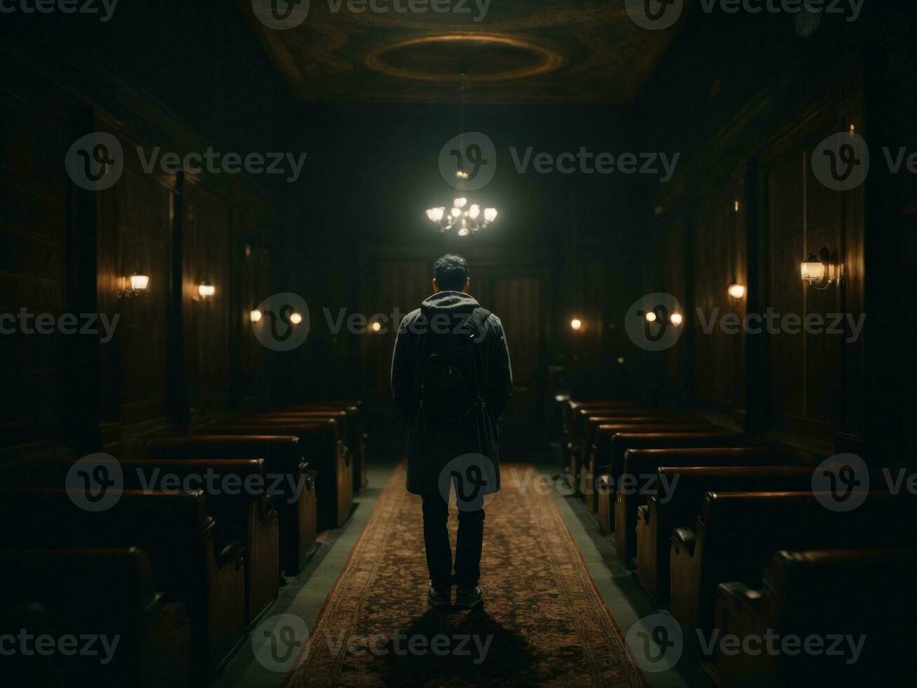 the man in dark room. Generative AI photo