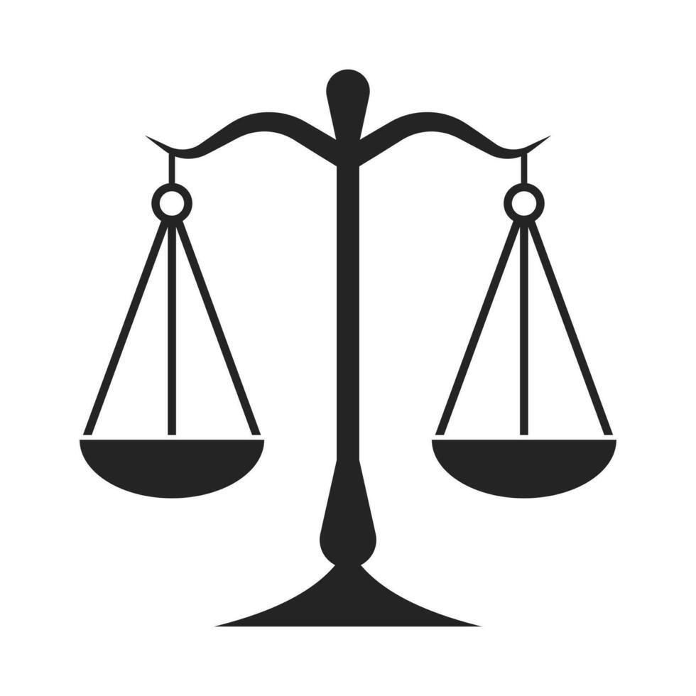 justicia ley escala icono, juicio y castigo símbolo, justicia y judicial firmar, mecánico antiguo escamas equilibrar línea icono, ley firma igual derechos reglas vector ilustración