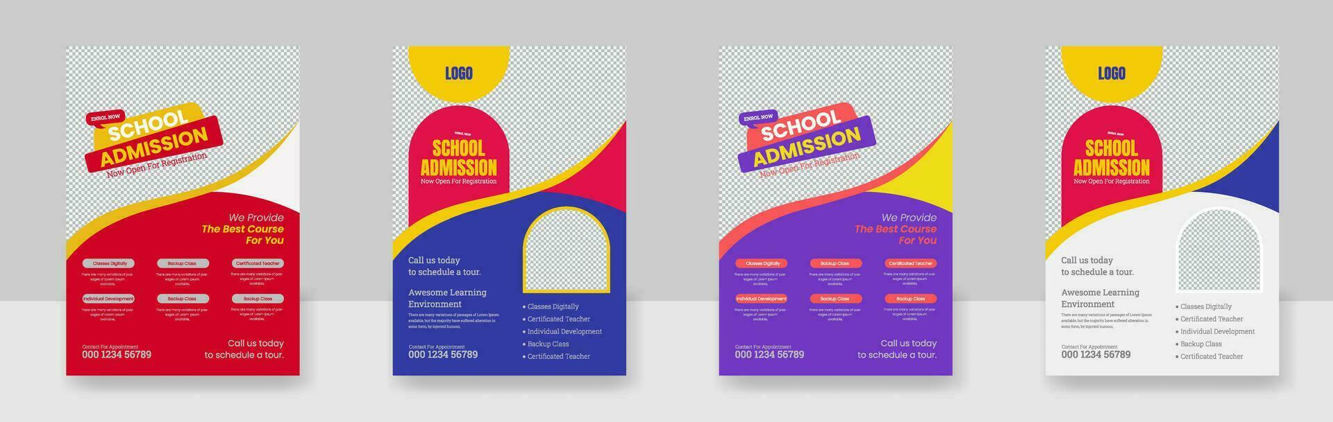 set of 4 Mega collection school admission flyer design template.Kids back to school education admission flyer. vector