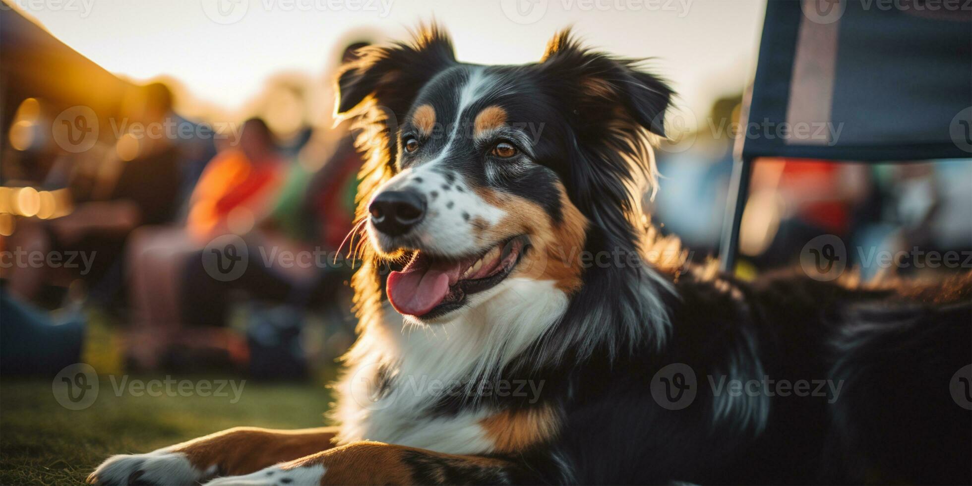 Cute puppy sitting on the grass in a park at sunset AI Generated photo