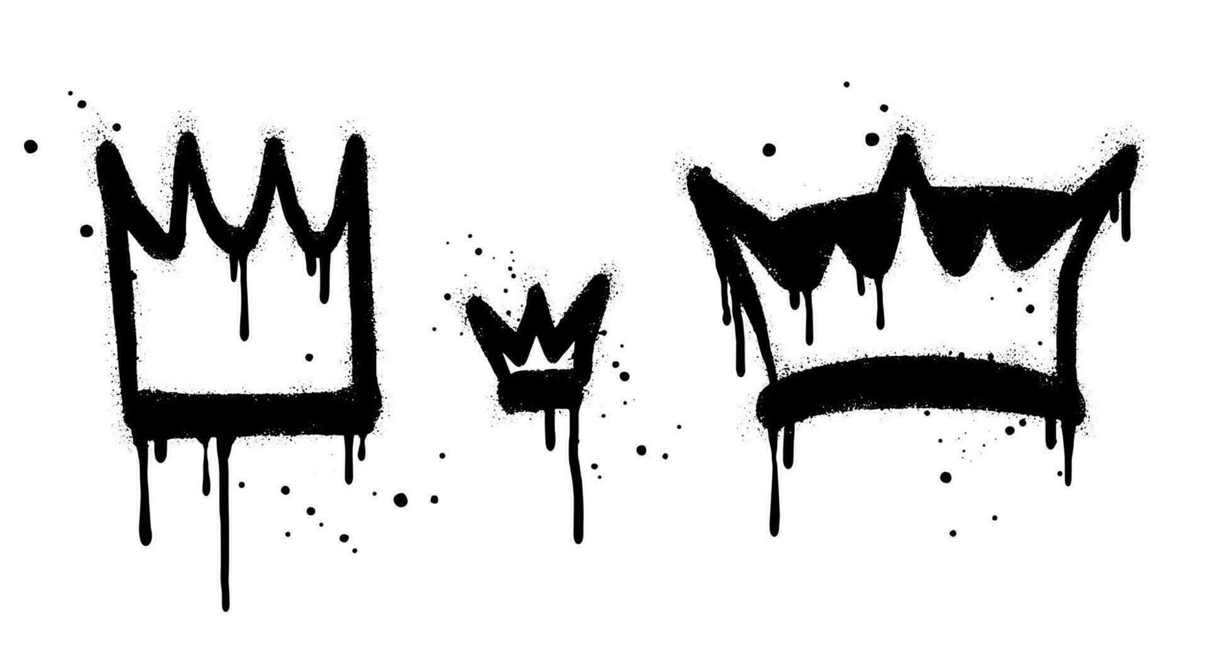 collection of Spray painted graffiti crown sign in black over white. Crown drip symbol. isolated on white background. vector illustration