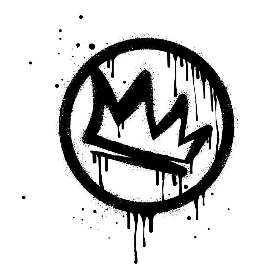 Spray painted graffiti crown sign in black over white. Crown drip symbol. isolated on white background. vector illustration