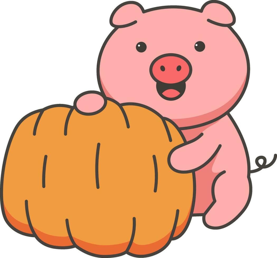 cerdito con calabaza. linda dibujos animados personaje. vector ilustración.