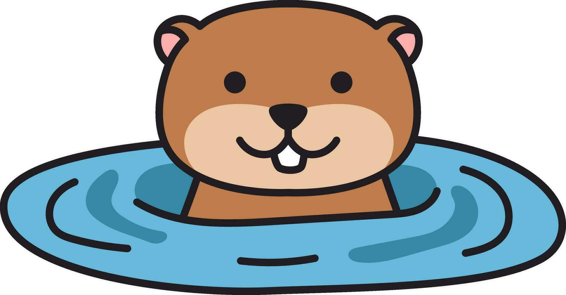 Cute beaver swimming in the pool. Cartoon vector illustration.
