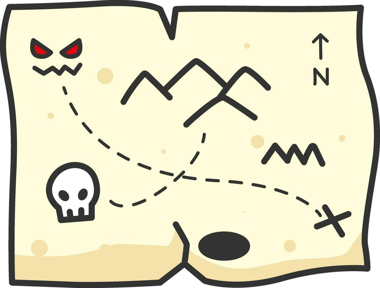 tesoro mapa con cráneo y tibias cruzadas. vector ilustración en garabatear estilo.