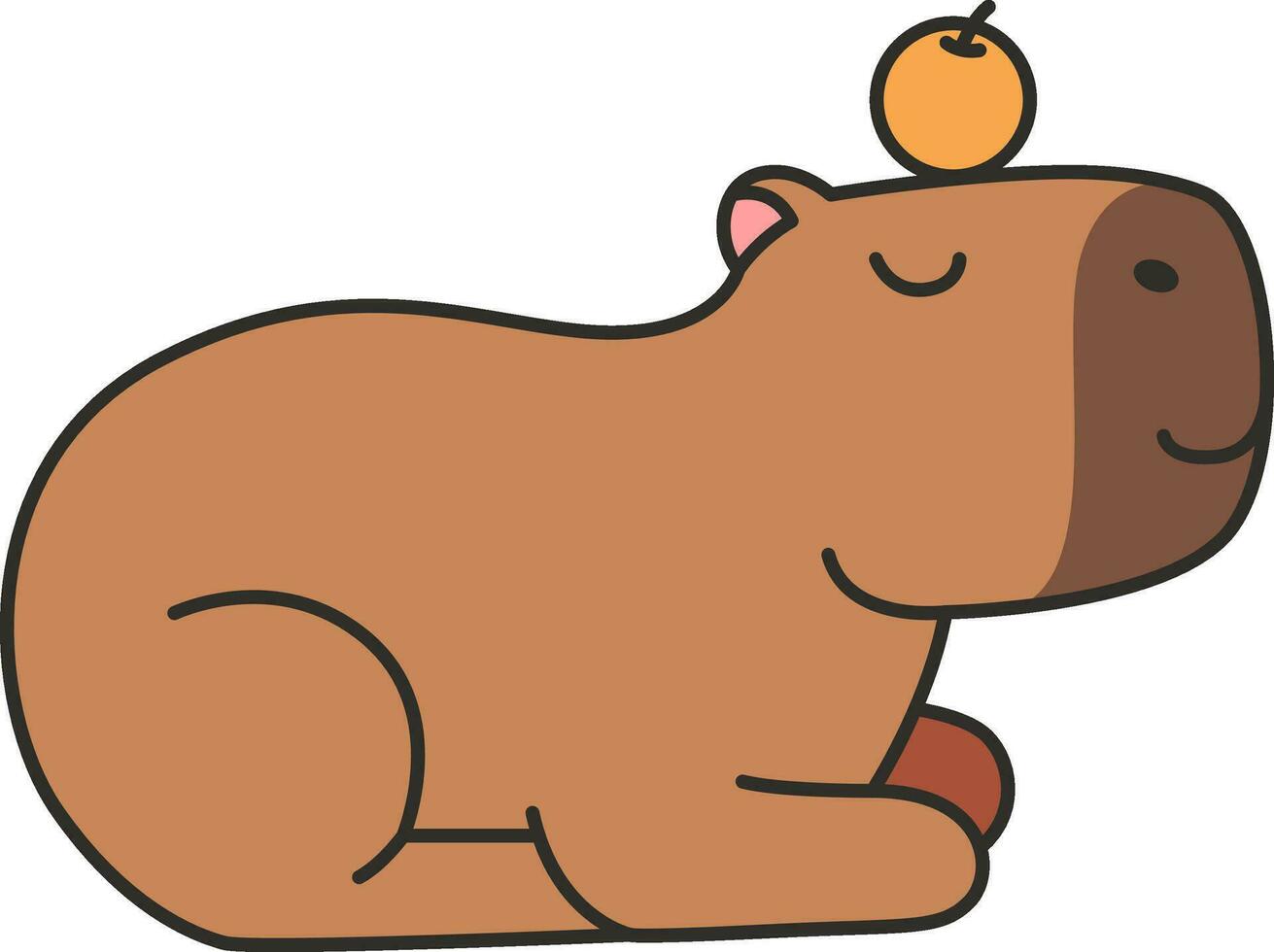 Cute capybara with apple. Vector illustration in flat style.