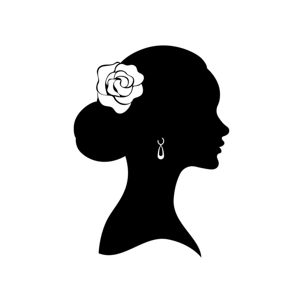 Silhouette of the bride's face side view vector isolated on white background.