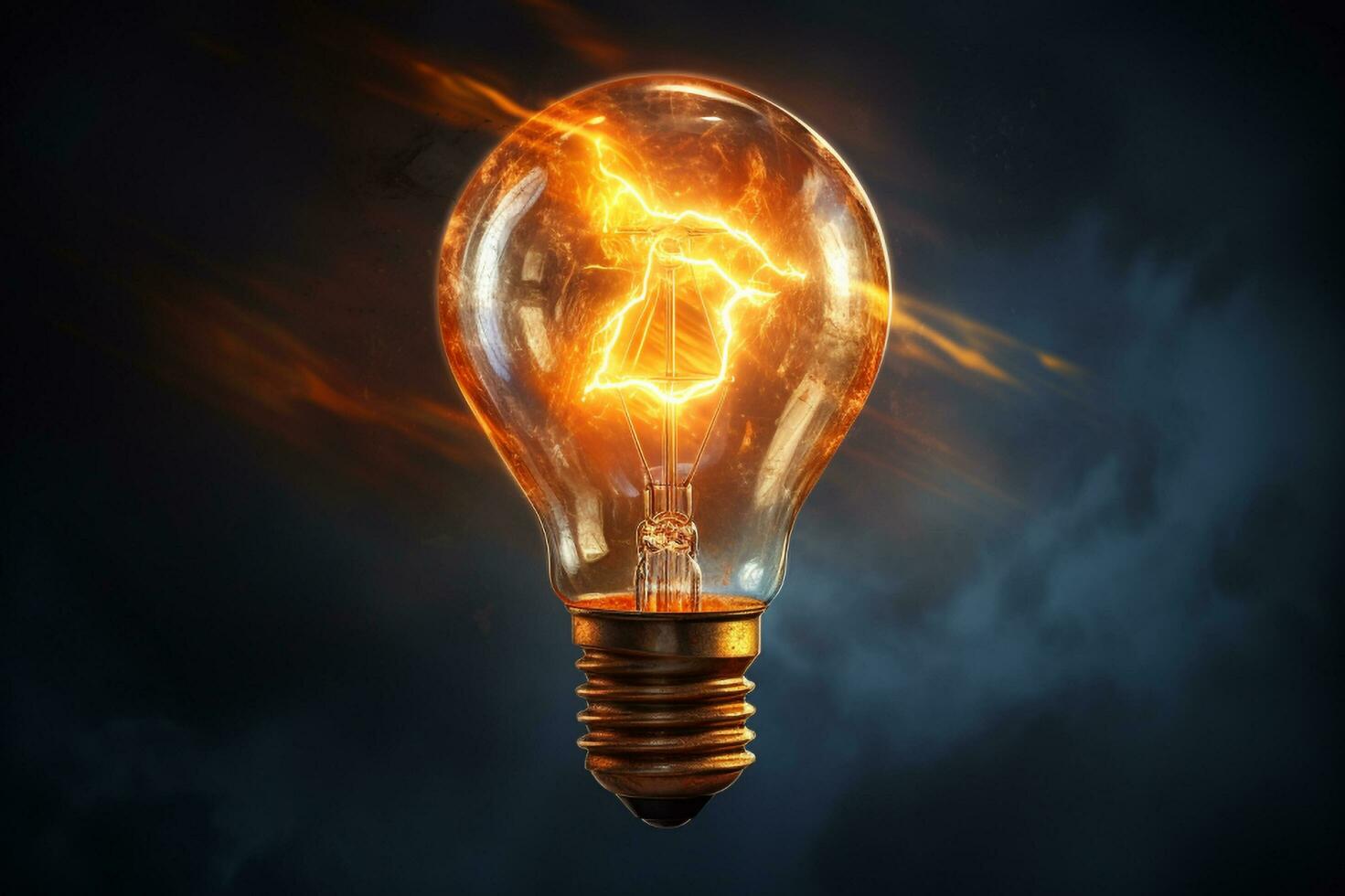 A light bulb with a lightning inside of it, Generative AI photo