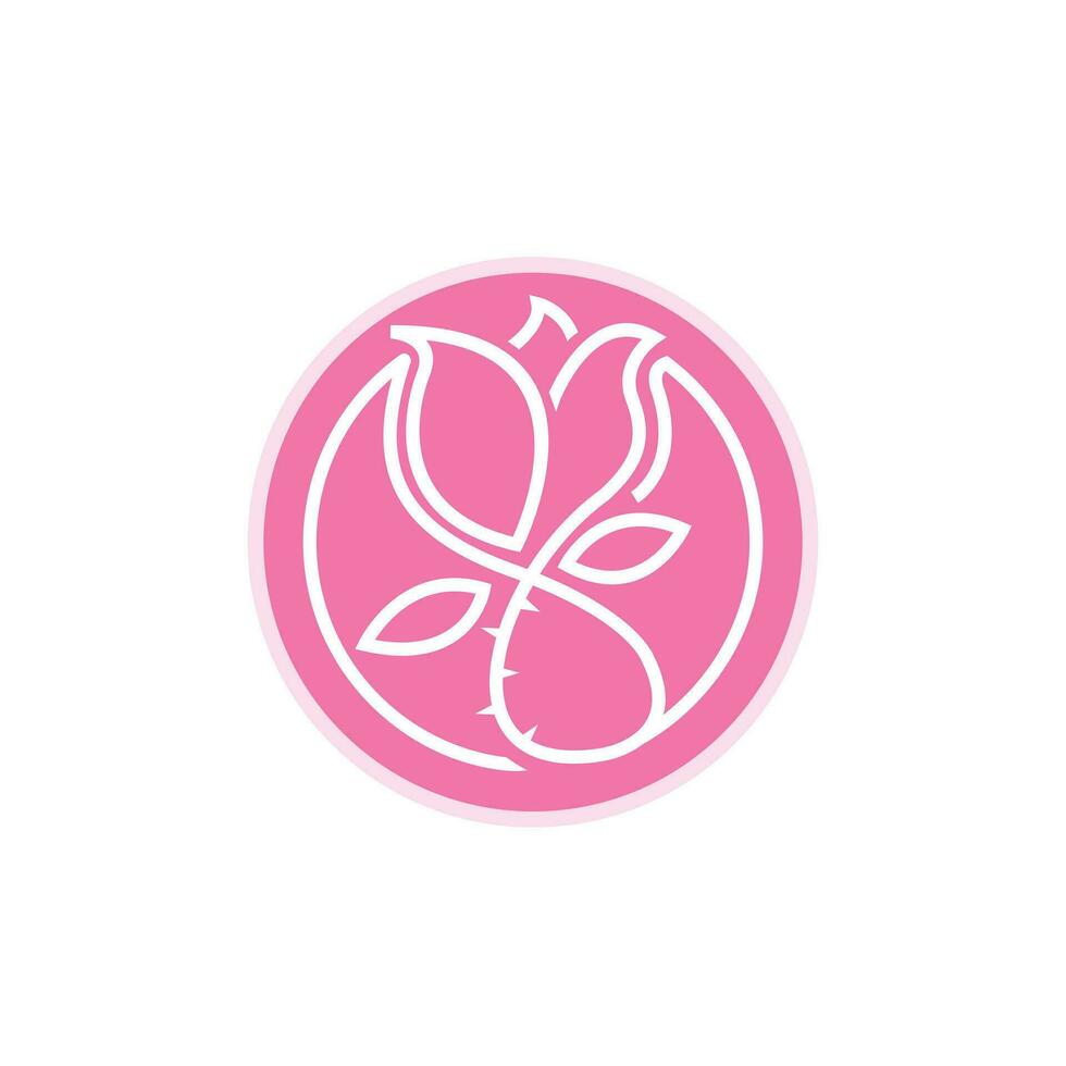 línea Arte Rosa flor logo con rosado redondo vector