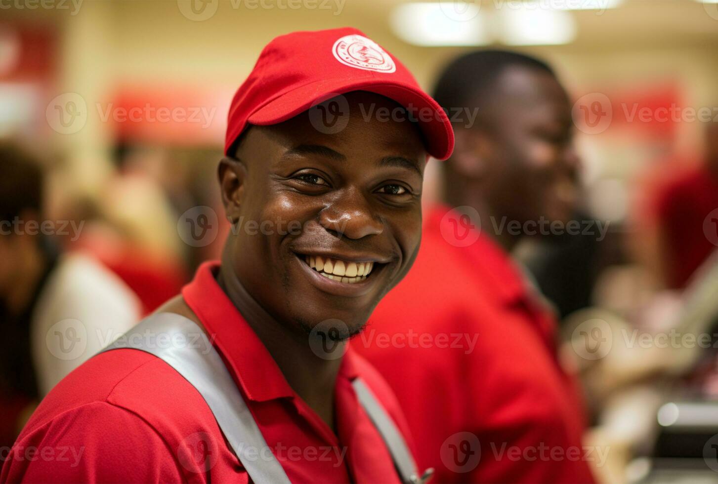 Portrait of a young african american cashier smiling at the camera in a coffee shop AI Generated photo