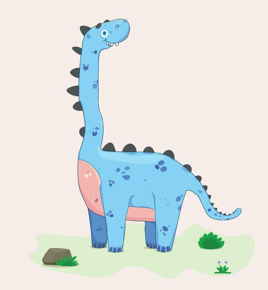 Drawn blue baby dinosaur illustrated vector